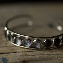 Load image into Gallery viewer, Moon Phase Silver Cuff Bracelet