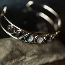 Load image into Gallery viewer, Moon Phase Silver Cuff Bracelet